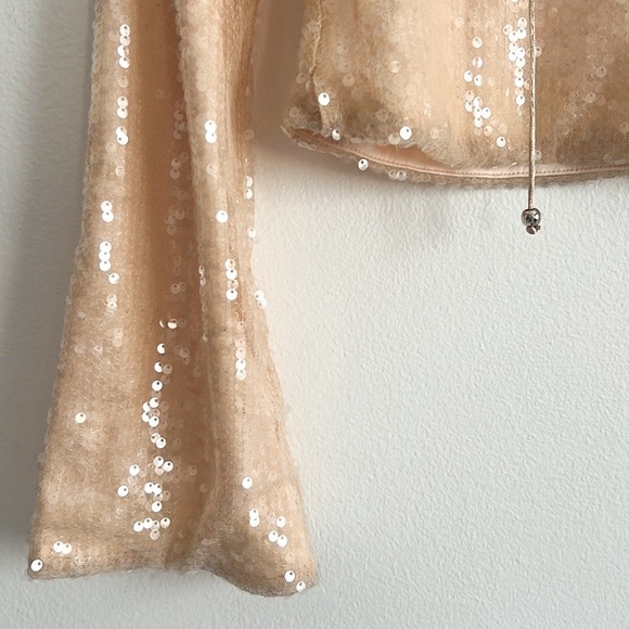 Elodie Sequin Tie Front Top Cropped Nude Tan NWOT - Picture 3 of 12